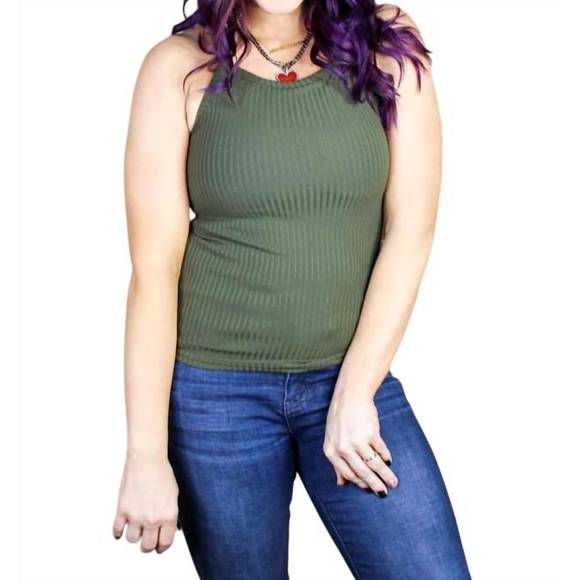 NEW PHIERCE FASHIONS ribbed tank brami in olive - Picture 1 of 4